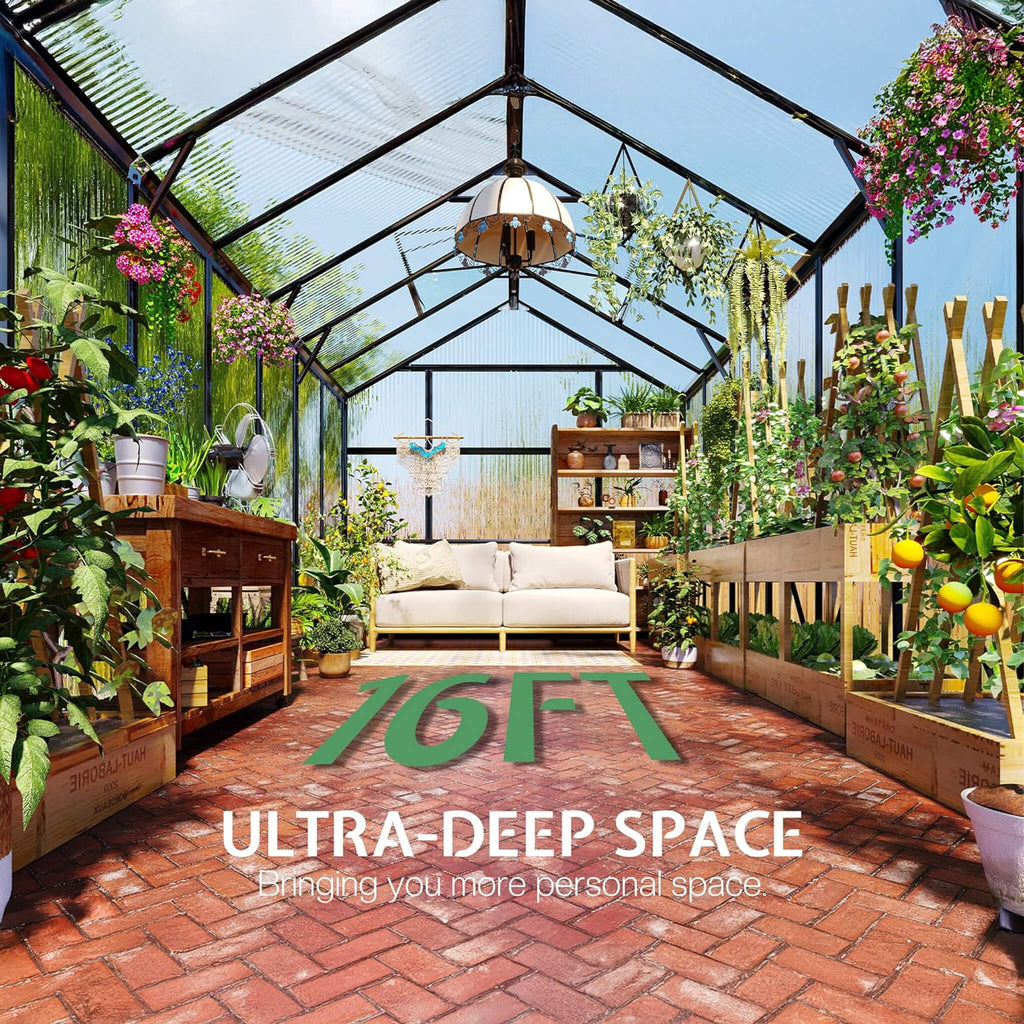 8' x 16' FT Premium Polycarbonate Outdoor Walk-In Patio Greenhouse With Double Swing Doors, 4MM