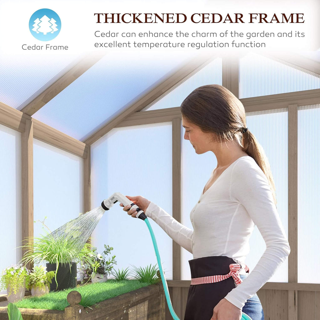 8' x 16' FT Large Heavy-Duty Outdoor Wooden Greenhouse With 6MM Polycarbonate Panels And Vent Roof