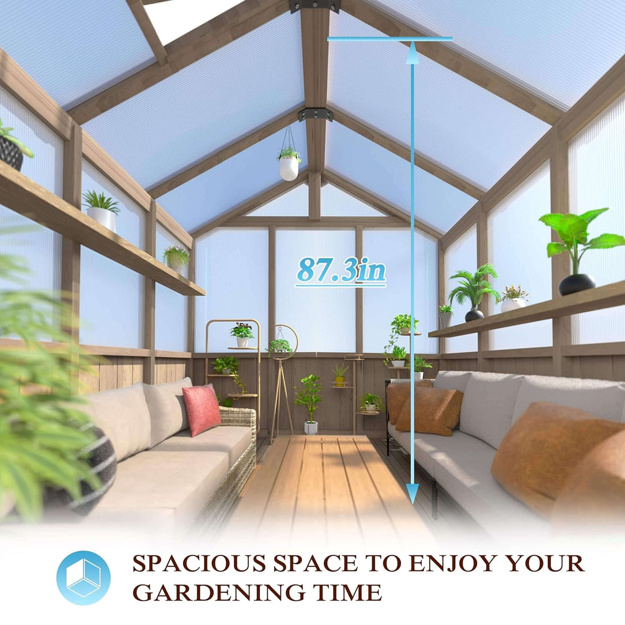 8' x 16' FT Large Heavy-Duty Outdoor Wooden Greenhouse With 6MM Polycarbonate Panels And Vent Roof