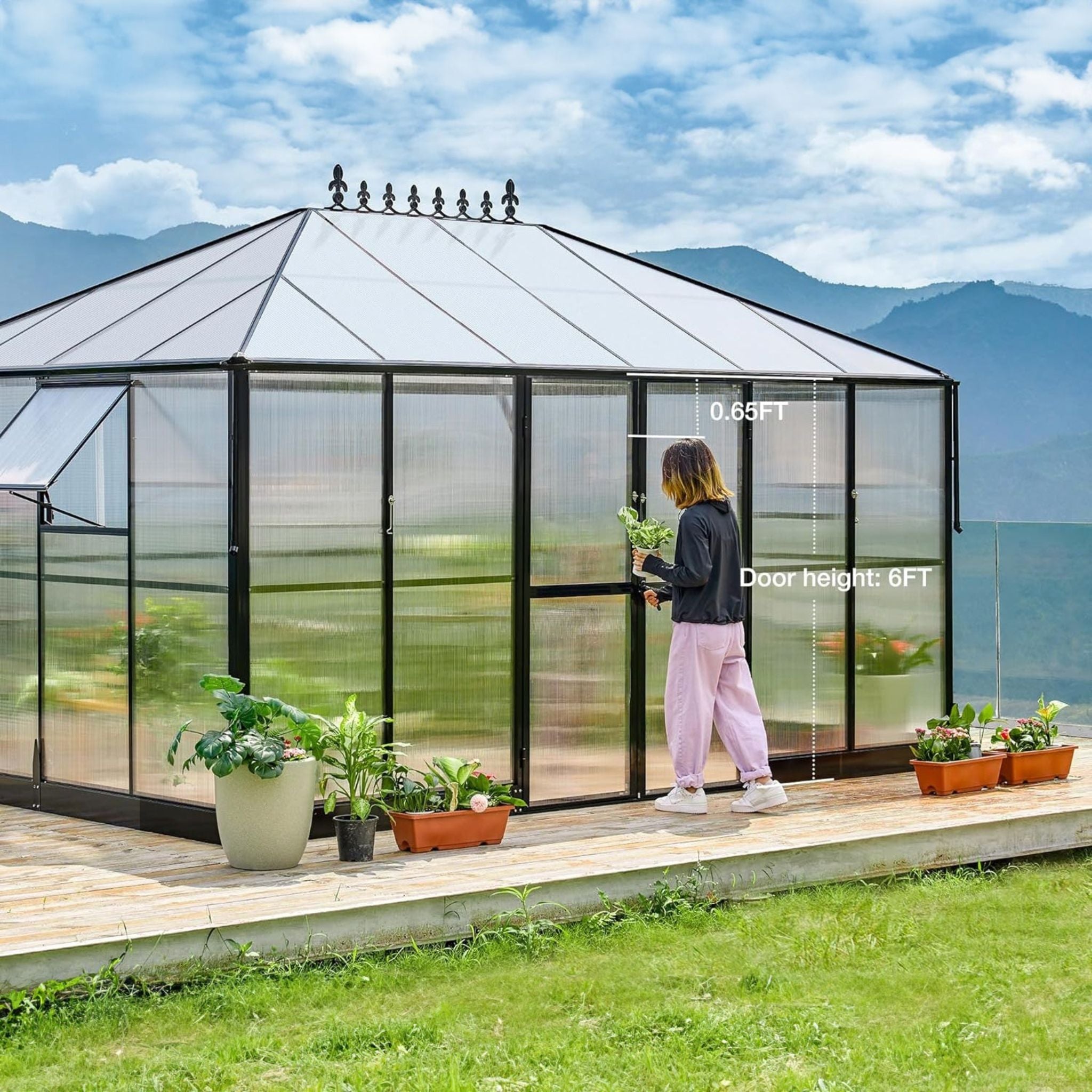 10' x 14' FT Premium Outdoor Polycarbonate Greenhouse With Aluminum Frame And Double Swing Doors