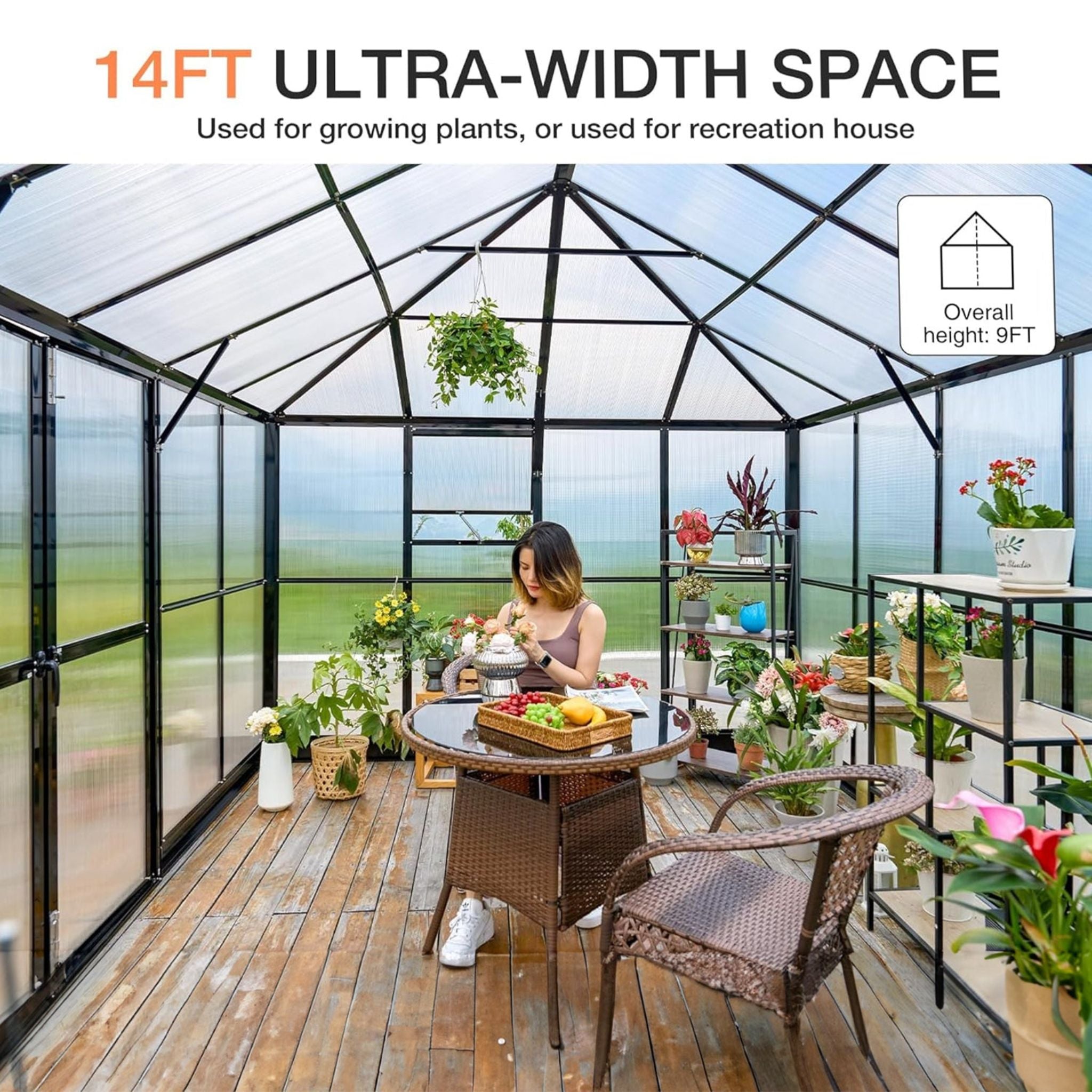 10' x 14' FT Premium Outdoor Polycarbonate Greenhouse With Aluminum Frame And Double Swing Doors