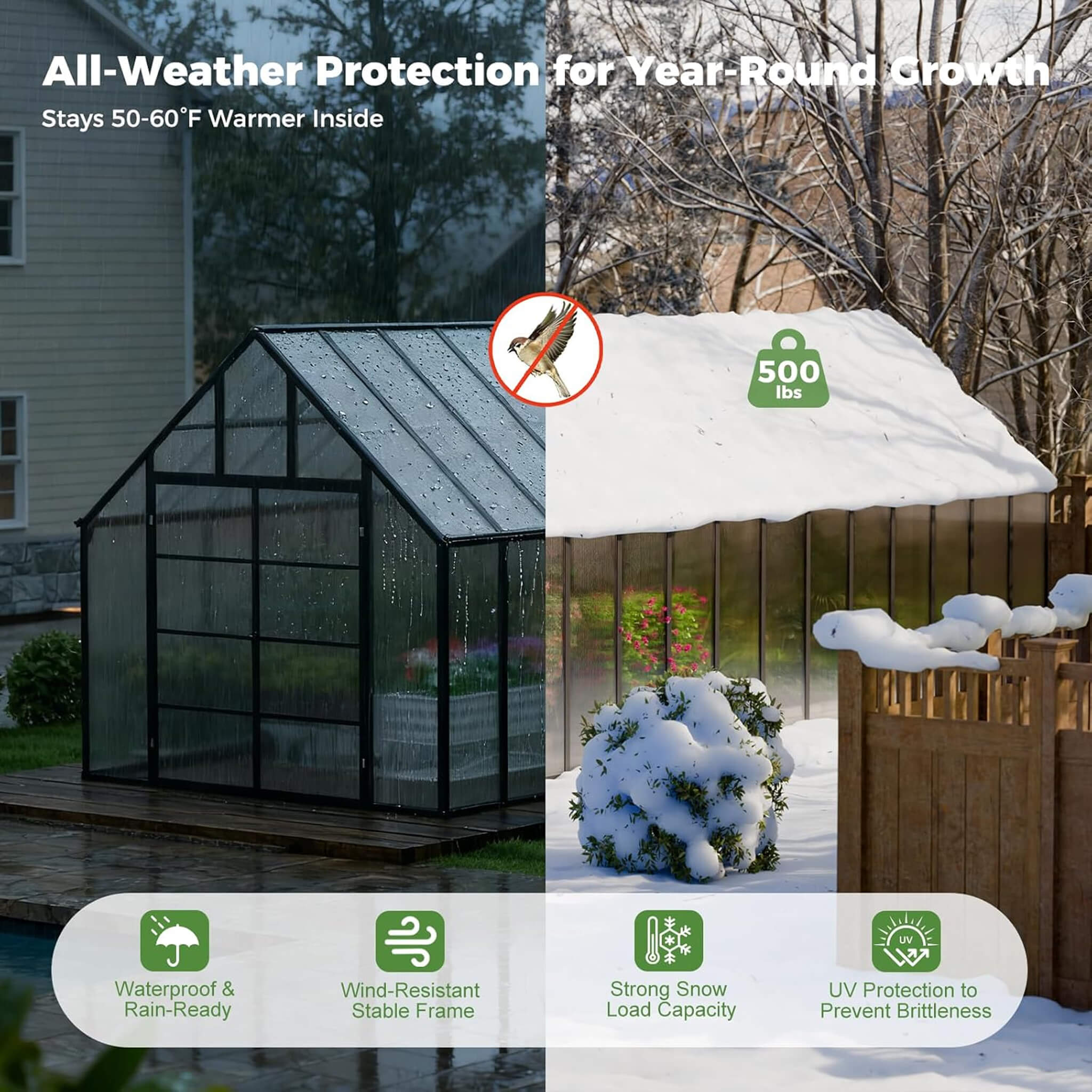 10FT x 28FT Heavy-Duty Outdoor Aluminum Polycarbonate Greenhouse with Roof Vents and Swing Doors, 4MM