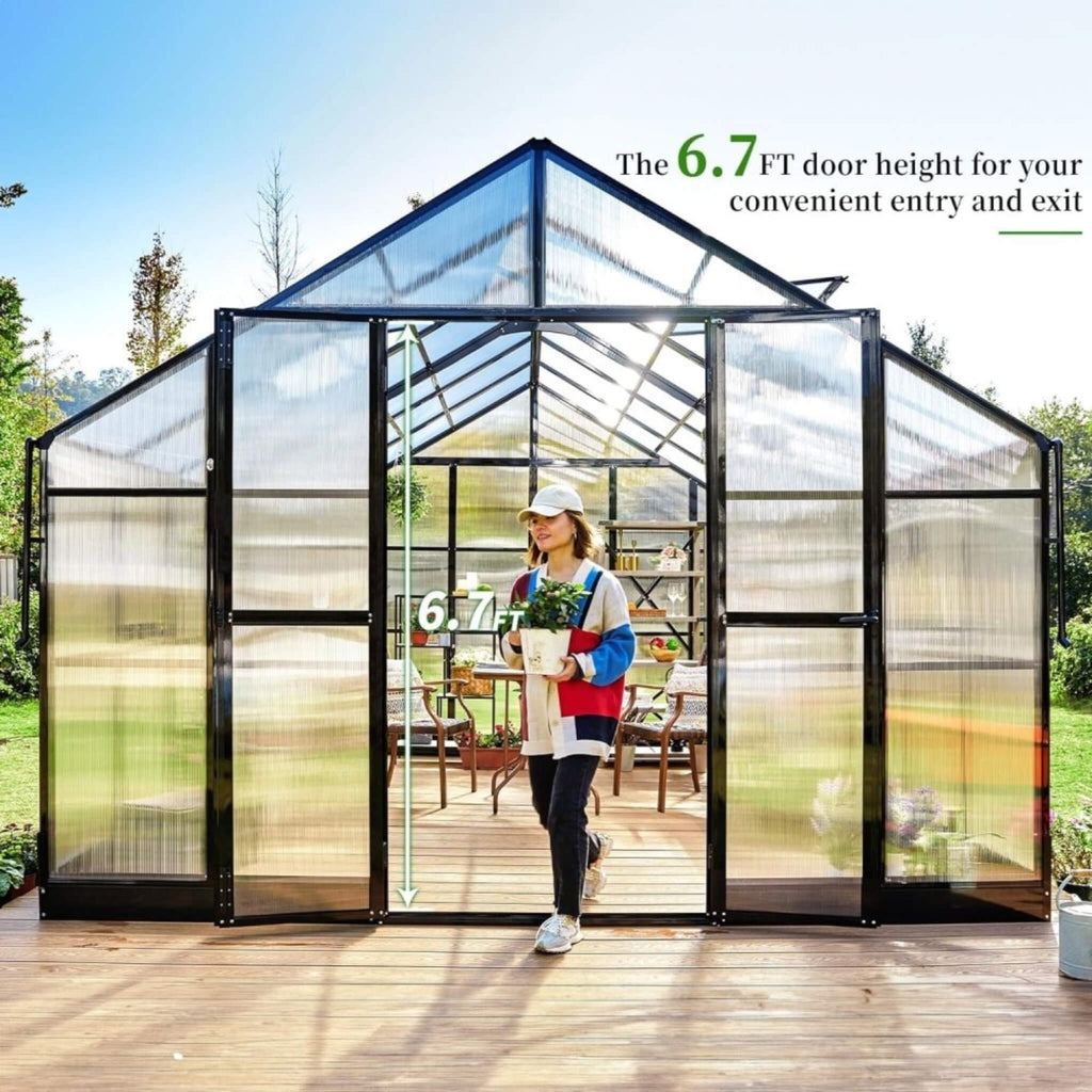 12 ' x 13' 5" FT Premium Extra Large Outdoor Aluminum Polycarbonate Greenhouse With Quick Connect Fitting
