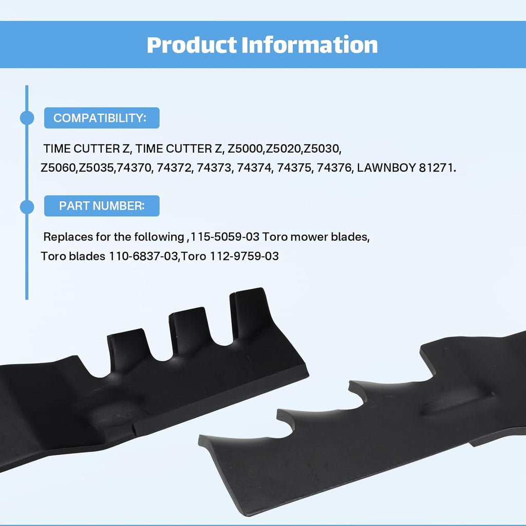 SuperDi Replacement for Toro Timecutter 50 Inch Blades 115-5059-03, 79016P, Z 5000 Series112-9759-03 110-6837-03 SS5000, MX5060, SS5060, 75759, 75755, 75753, 74632 Mower Mulching Blade （3 Pack）