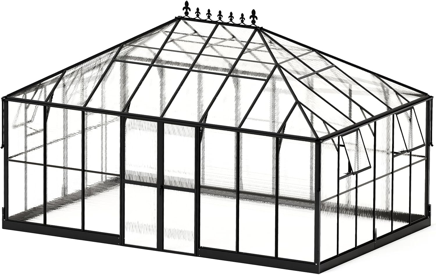 Jocisland 16x12x9.5 FT Polycarbonate Greenhouse- 6 FT Wall Height Outdoor Aluminum Greenhouses with 2 Ventilation and Rain Gutter, Double Doors with Hook, Walk-in Greenhouse for Backyard Garden