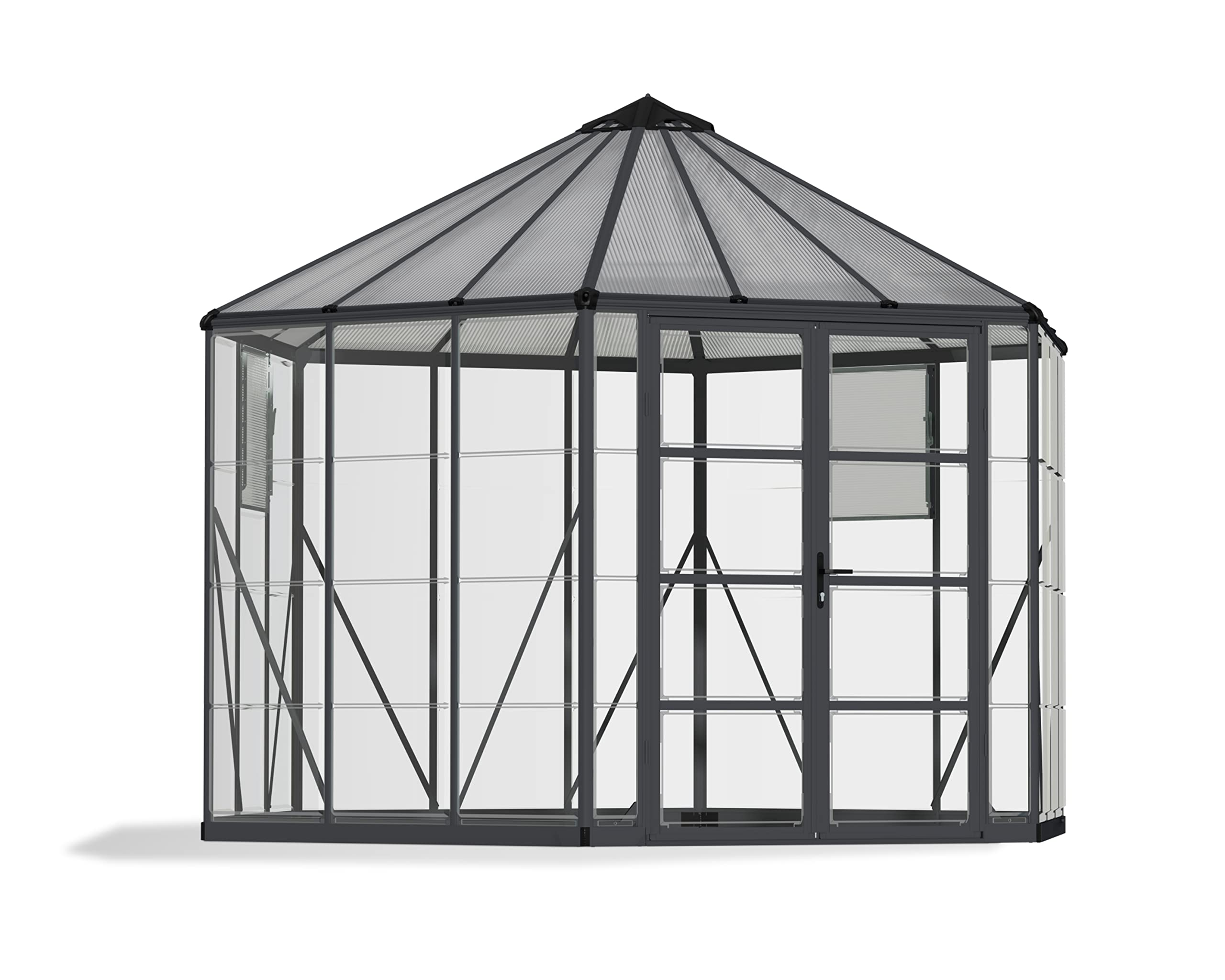 Palram - Canopia Oasis 7 Ft. x 8 Ft. Hexagon Greenhouse Kit Hobby DIY Walk In Green House Heavy Duty Polycarbonate with Aluminium Frame, with Lockable Door and Vent for Garden, Gutter, Backyard