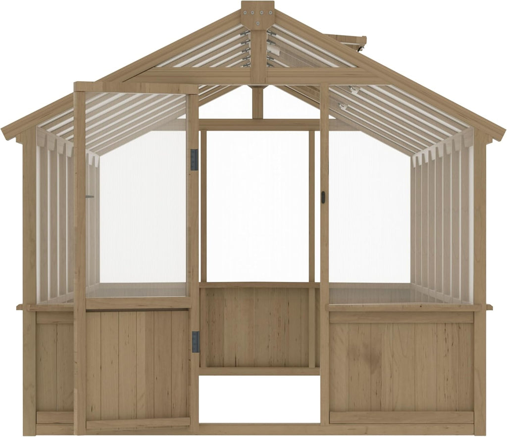 BlueWish 8x16FT Wood Greenhouse, Greenhouses with Cedar Frame, 6MM Thick Polycarbonate Panel, Wooden Green House with Adjustable Vent, Greenhouse for Outdoor, Patio, Garden, Backyard
