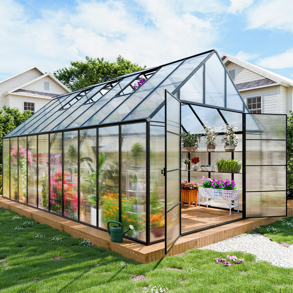 CDCASA 10x36 FT Greenhouse for Outdoors,Large Easy Assembly Thicker Aluminum Polycarbonate Greenhouses w/8 Windows, Double Door, Walk-in Green House for Outside,Patio,Backyard,Garden
