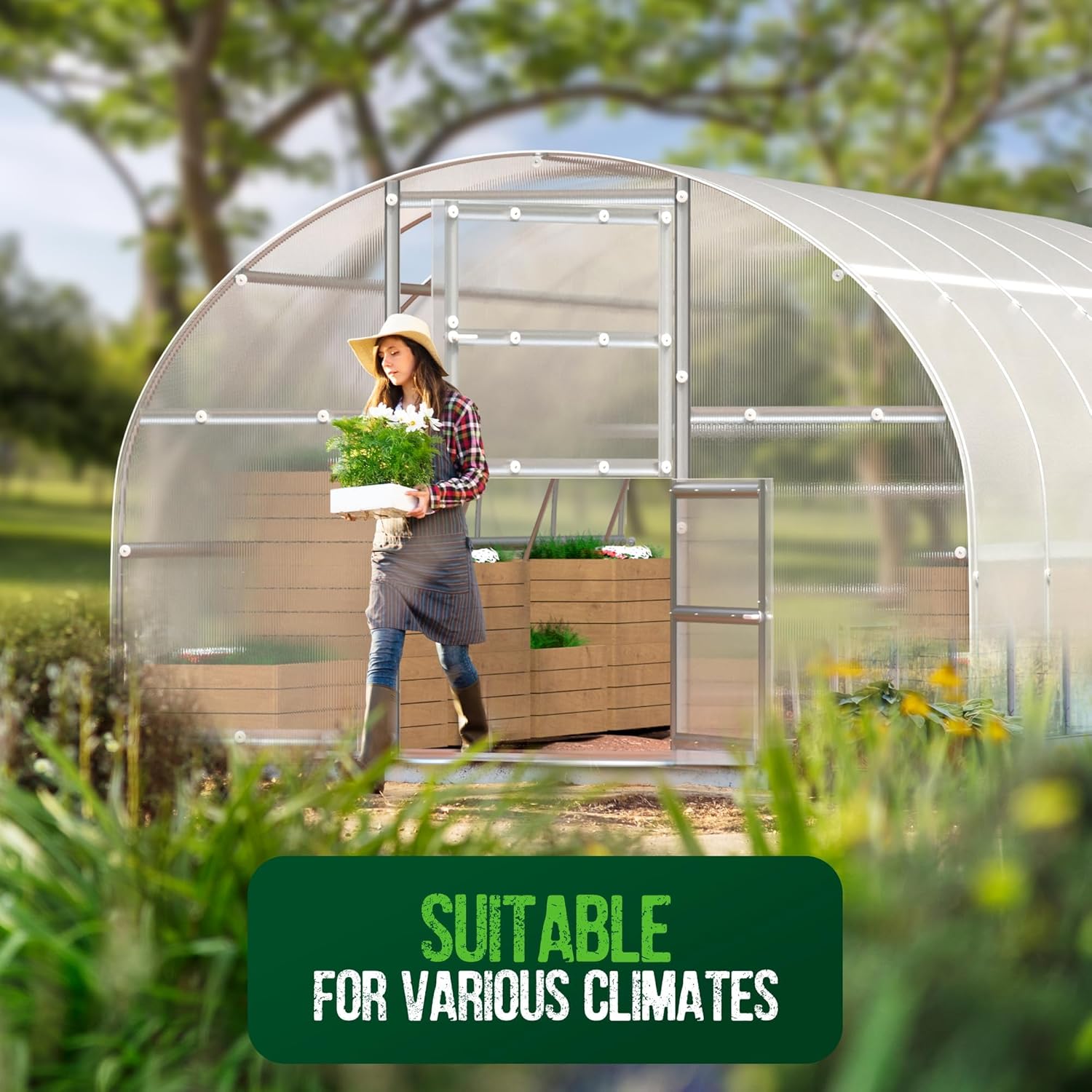 Polycarbonate Greenhouse Kit - Greenhouse 10x20 ft. (0.02 ft. Thick) - Easy Assembly & Heavy Duty Greenhouses for Outdoors- with Vents and Extra Door