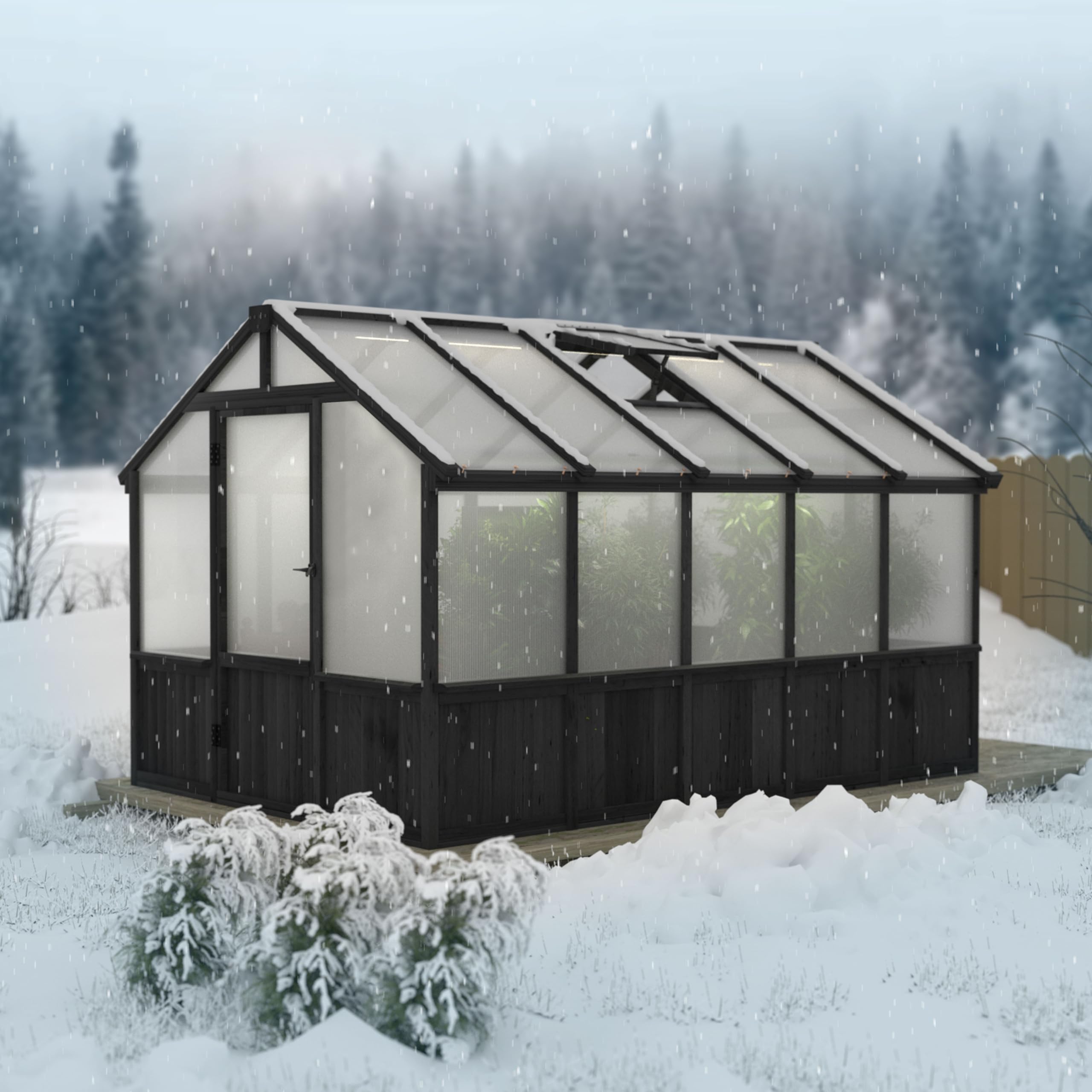 Yardenaler 8x16 FT Greenhouse for Outdoor, 6MM Thick Polycarbonate Panel Wooden Walk-in Green House with Adjustable Roof Vents and Lockable Door, Backyard Garden, Light Mocha Brown