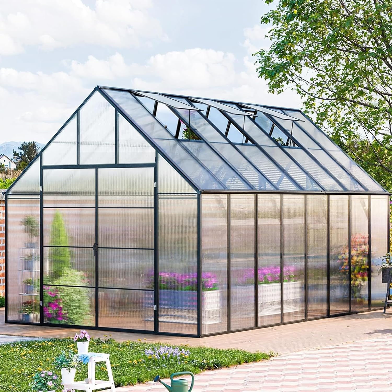 CDCASA 10x36 FT Greenhouse for Outdoors,Large Easy Assembly Thicker Aluminum Polycarbonate Greenhouses w/8 Windows, Double Door, Walk-in Green House for Outside,Patio,Backyard,Garden