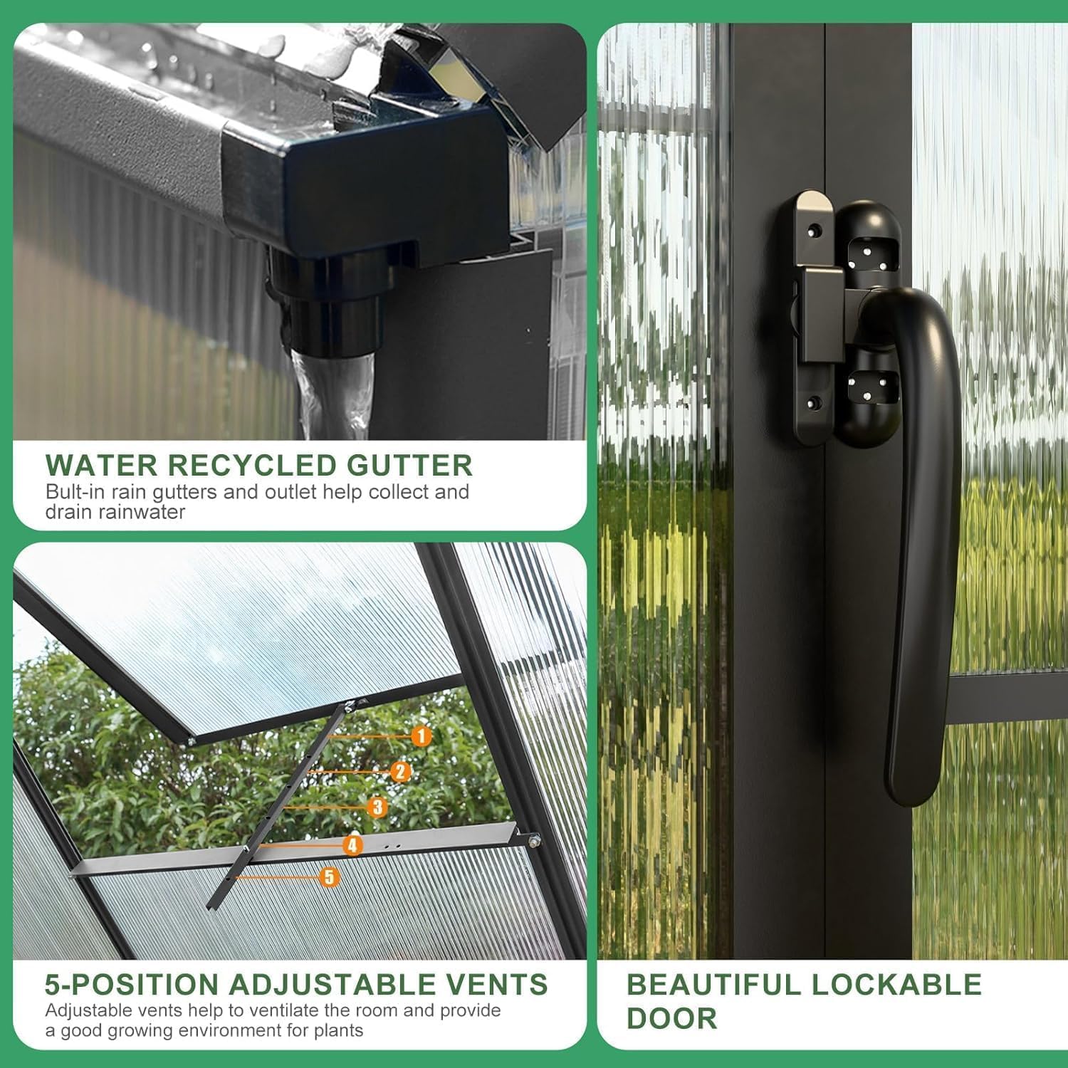10x20 FT Greenhouse for Outdoor, Large Easy Assembly Heavy Duty Polycarbonate Panels Aluminum Frame Walk-in Green House with 3 Windows Wider Door for Garden Plants