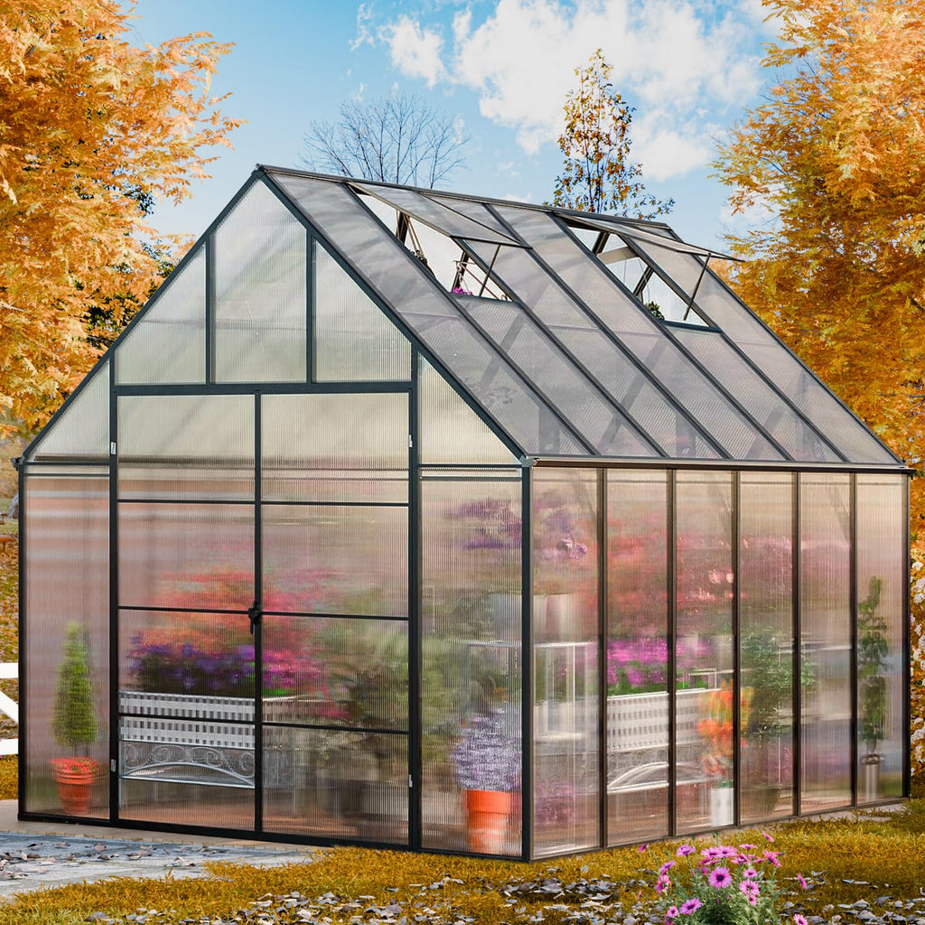 CDCASA 10x36 FT Greenhouse for Outdoors,Large Easy Assembly Thicker Aluminum Polycarbonate Greenhouses w/8 Windows, Double Door, Walk-in Green House for Outside,Patio,Backyard,Garden