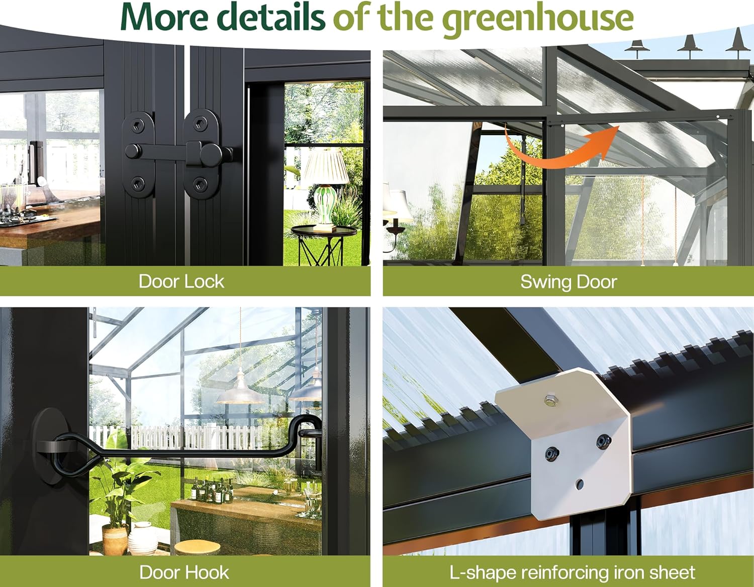HOWE 12x10x8 FT Outdoor Greenhouse, Quick-Connect Aluminum Frame with 2 Vents, Dual Hinged Doors, UV-Protective Panels, Walk-in Chalet-Style Garden Greenhouse for Backyard, Black
