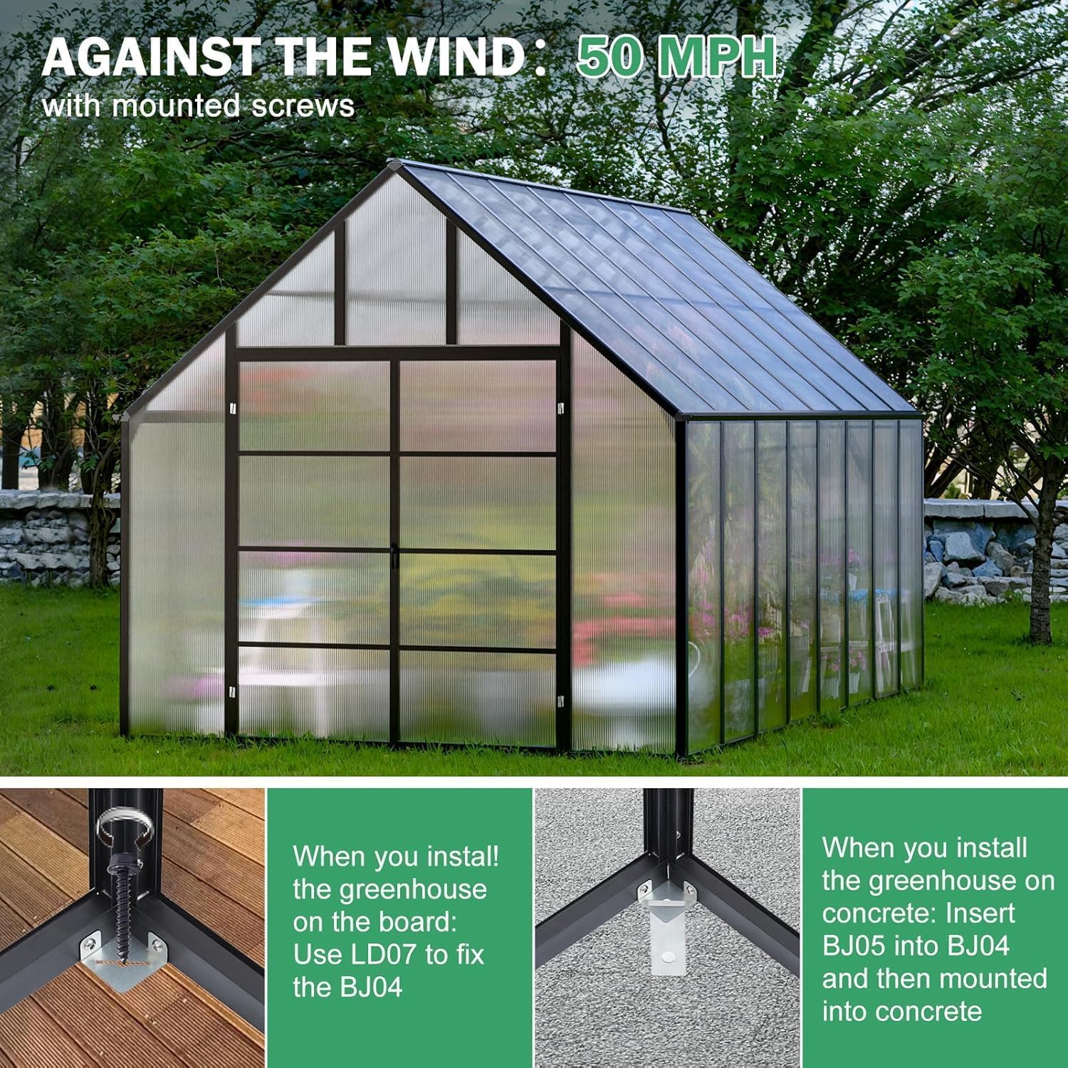 10x20 FT Greenhouse for Outdoor, Large Easy Assembly Heavy Duty Polycarbonate Panels Aluminum Frame Walk-in Green House with 3 Windows Wider Door for Garden Plants
