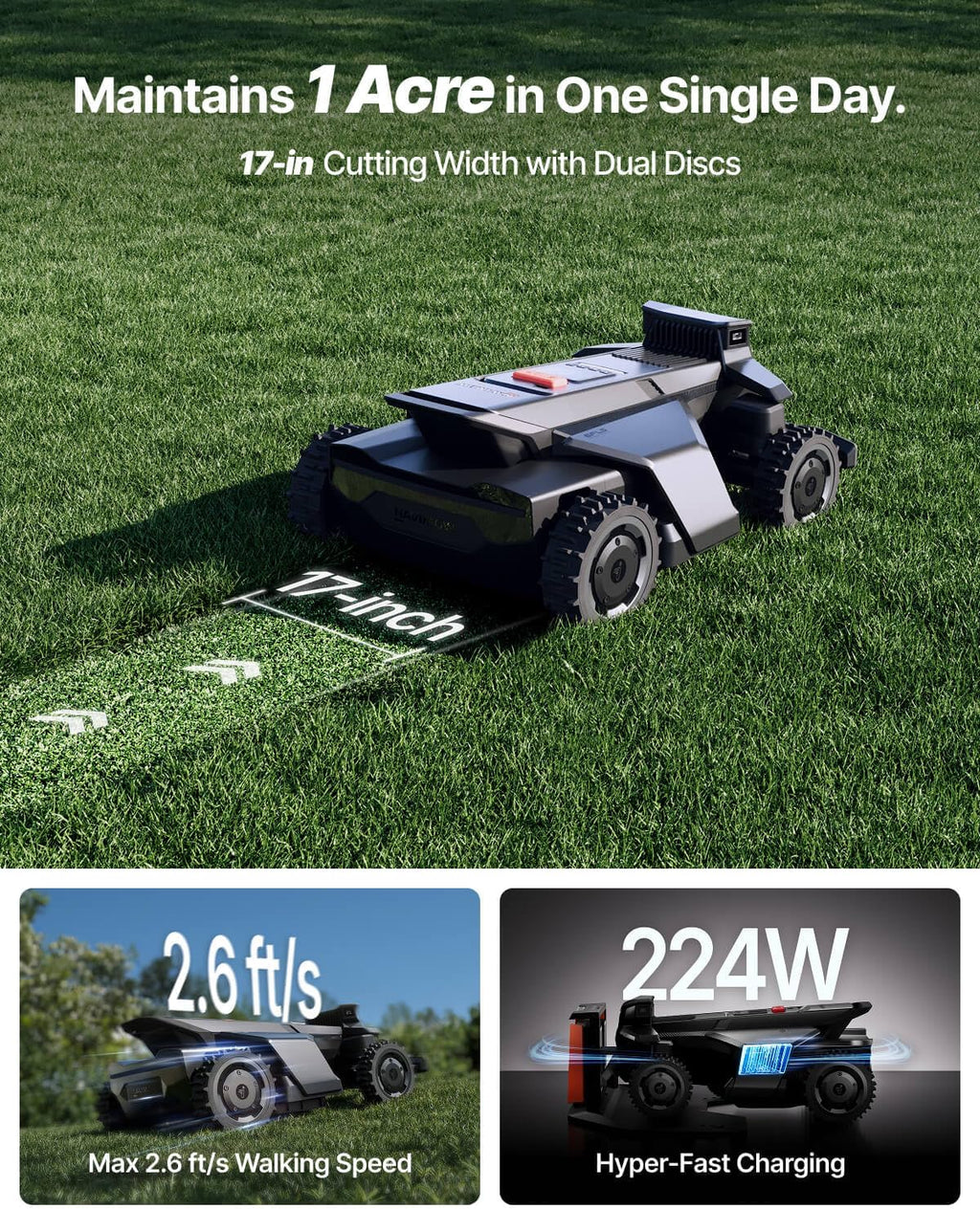 Segway Navimow X430 Robot Lawn Mower Wire Free, for up to 1 Acre, 4WD for 84% Slopes, Zero-Turn for Damage-Free Mowing, ORV-Tuned Lawnmower, MowMentum with 2 × 180W Motors, 0.75–4 in Cutting Height