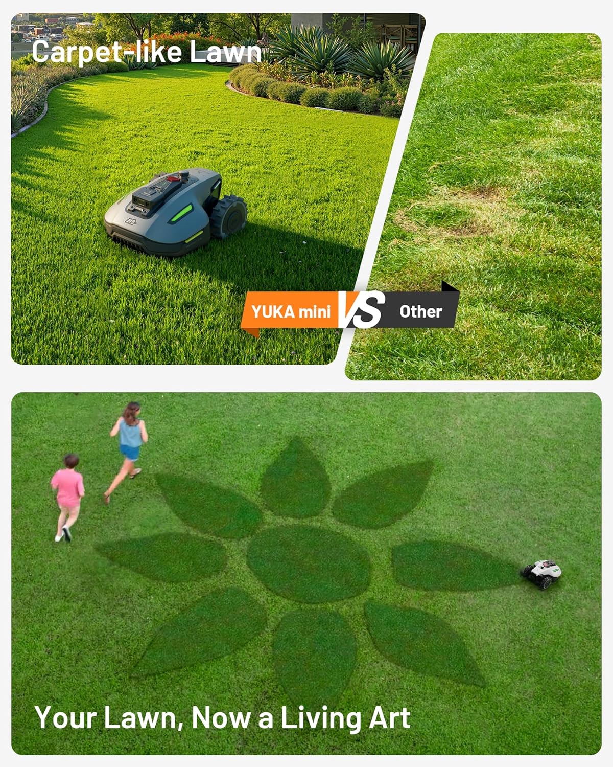 Mammotion YUKA mini 700H Robot Lawn Mower for 0.17 Acre, Max.0.35 Acre, No Wire, No RTK Installation, Free NetRTK+AI Vision Positioning, 45% Slope, Cutting Height 2''~3.5'', 15 Mowing Zones