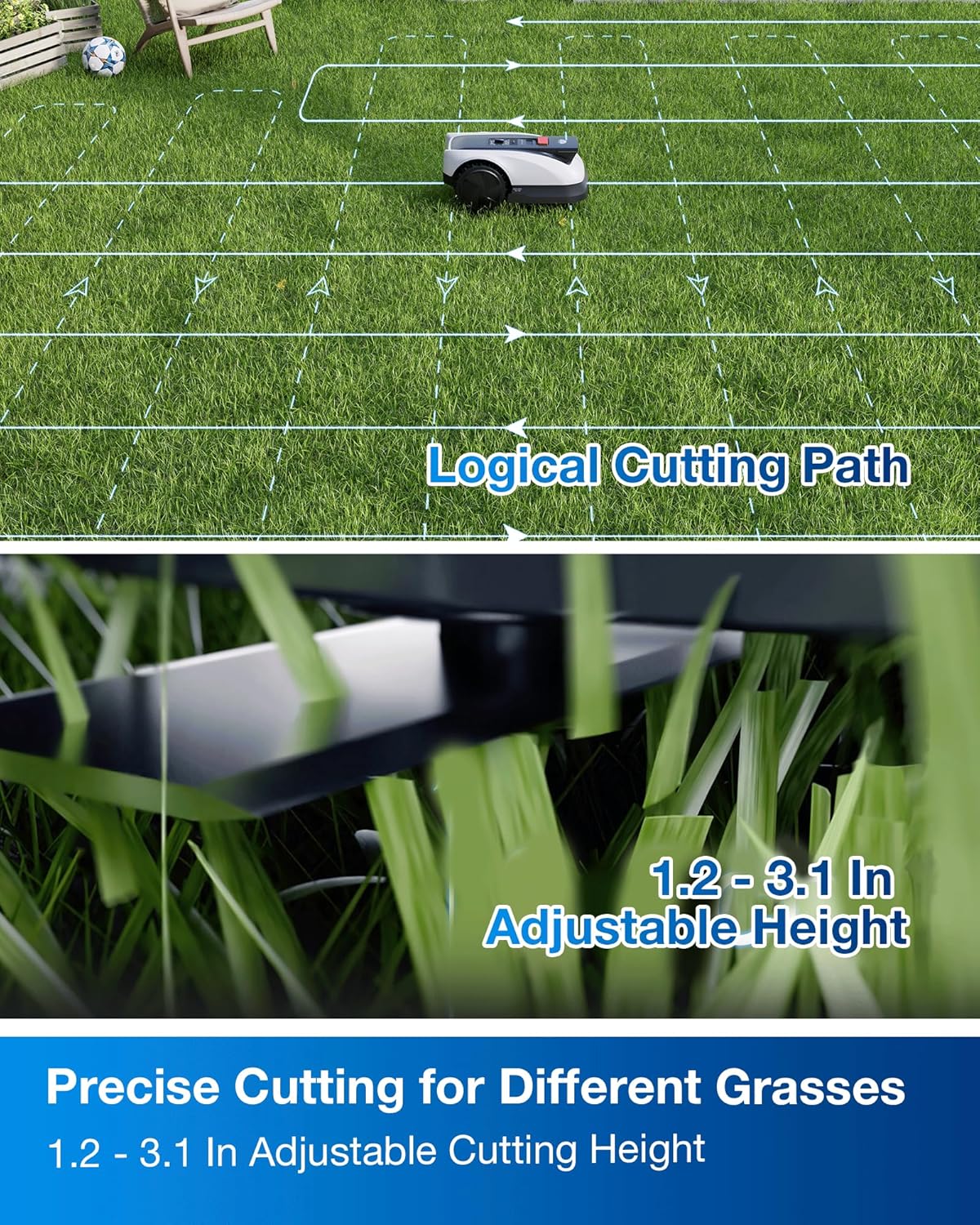 ECOVACS Goat O1000 RTK Robot Lawn Mower, Perimeter Wire Free Vision Robotic Lawnmower for 1/4 Acres Lawn, Automated Mapping, APP Control, 3D Obstacle Avoidance, Zero-Edge Cutting