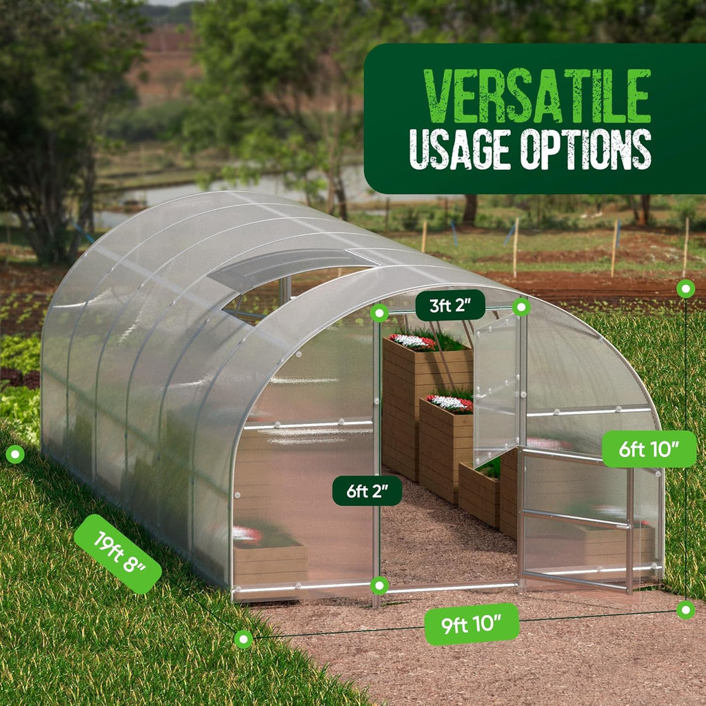 Polycarbonate Greenhouse Kit - Greenhouse 10x20 ft. (0.02 ft. Thick) - Easy Assembly & Heavy Duty Greenhouses for Outdoors- with Vents and Extra Door