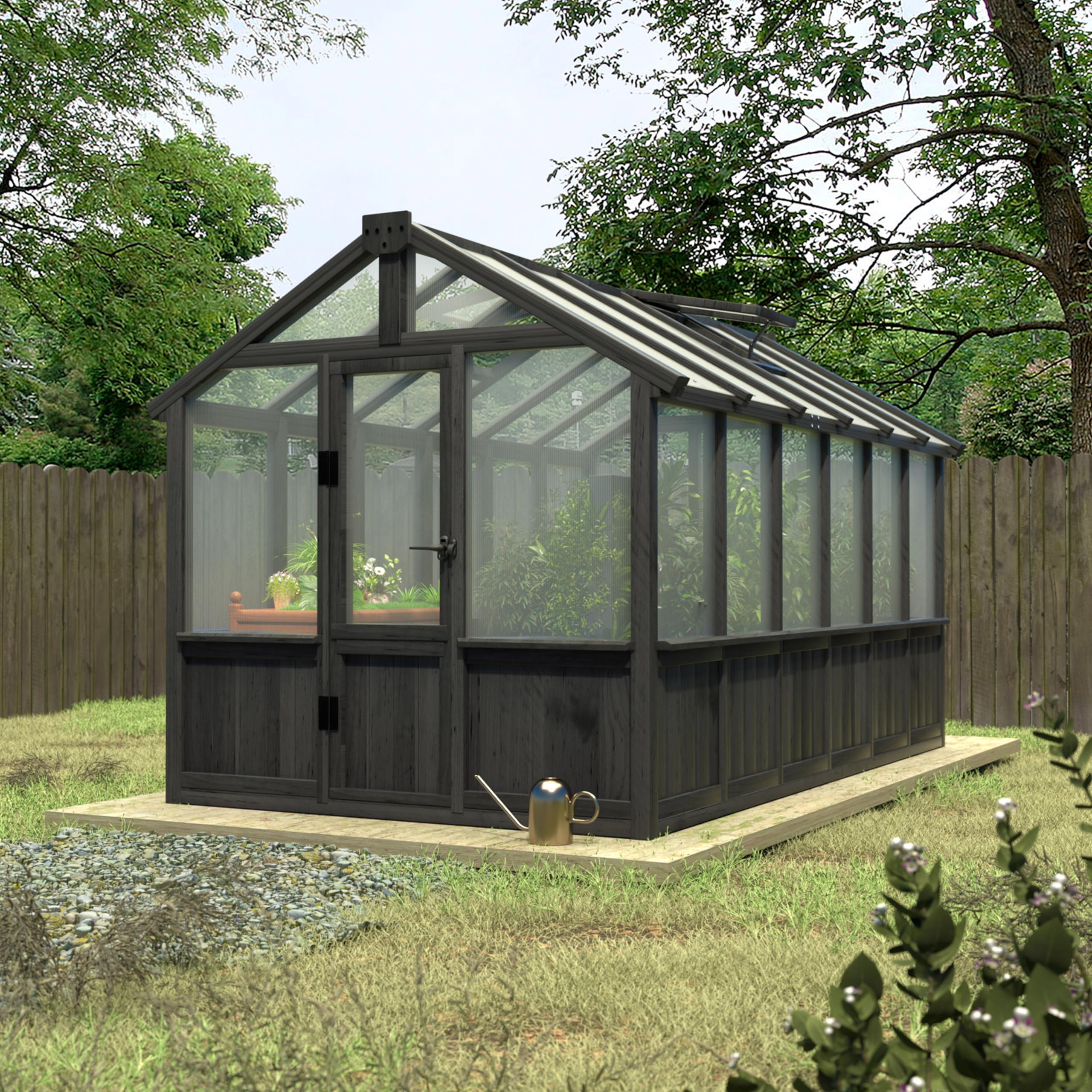 Yardenaler 8x16 FT Greenhouse for Outdoor, 6MM Thick Polycarbonate Panel Wooden Walk-in Green House with Adjustable Roof Vents and Lockable Door, Backyard Garden, Light Mocha Brown